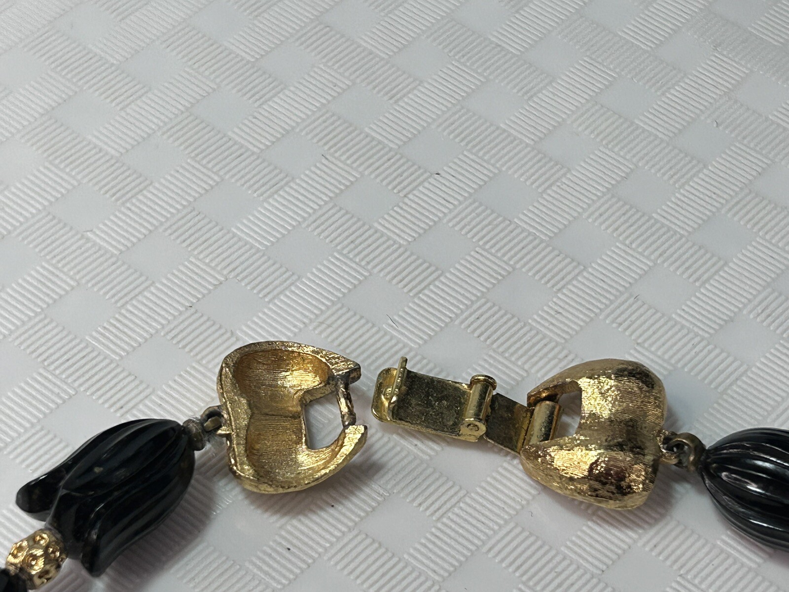 Vintage Black Tulip Shaped & Gold Bead Granny MCM Special Occasion Necklace