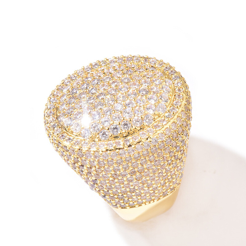 Hip Hop Casting Oval Egg Rings 18K Real Gold Plated Full 5A Zircon Mens Jewelry