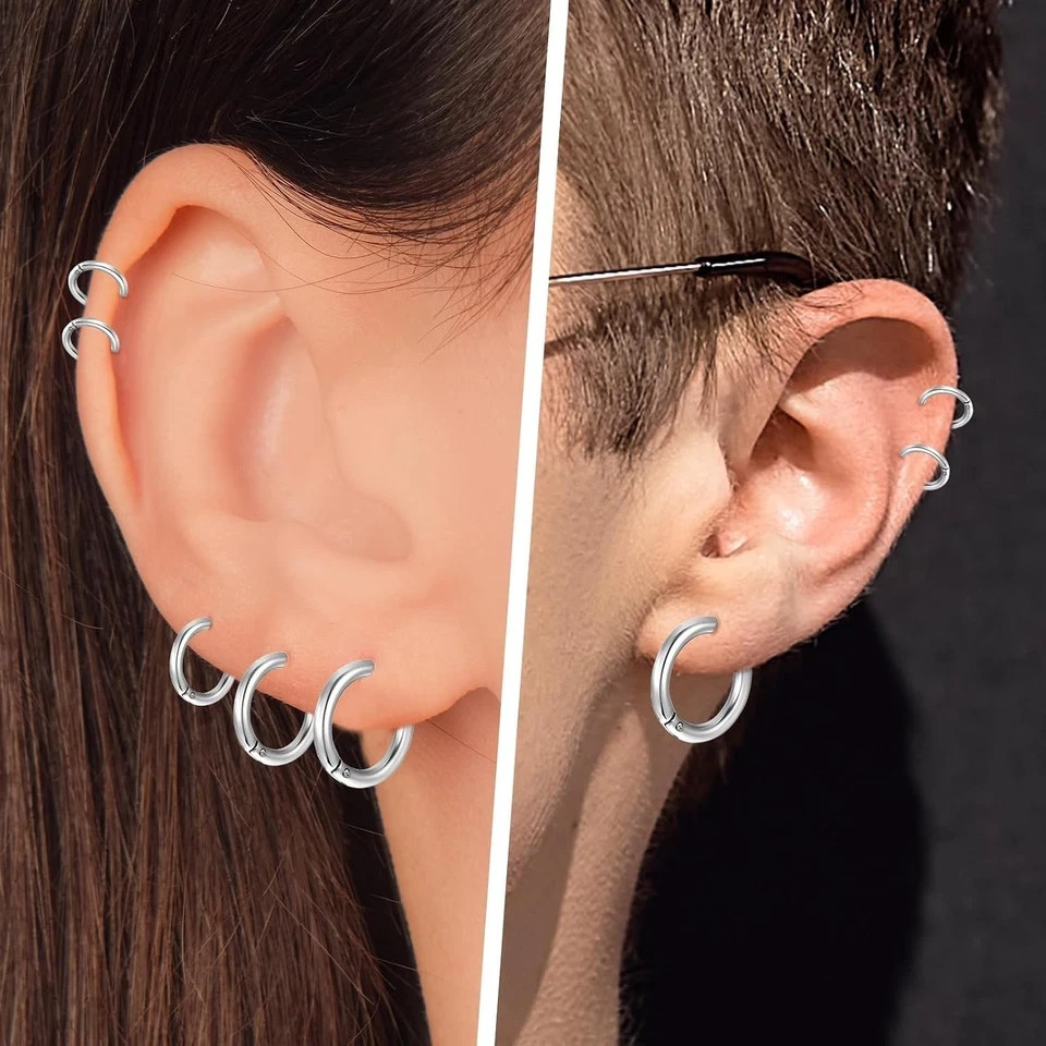 5 Pairs Titanium Hoop Earrings Silver Huggie Hoops Set 8mm-16mm Unisex