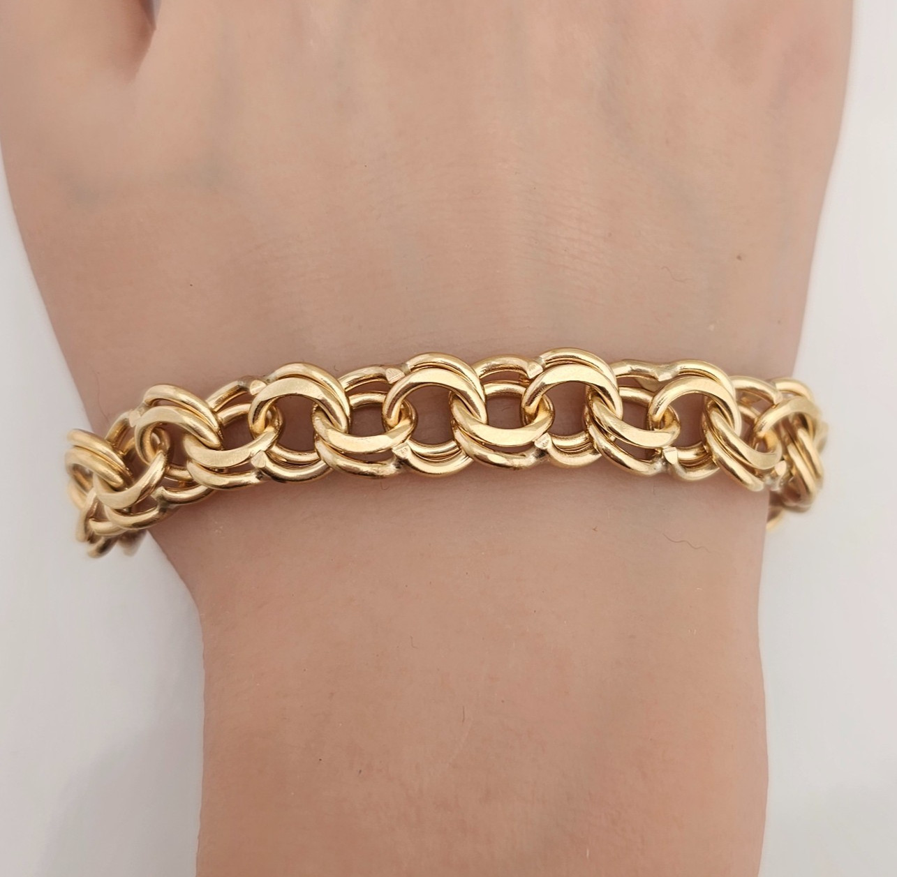 14K Gold CHUNKY DOUBLE CURB LINK CHARM BRACELET Size 6.5 Vintage 39 Grams