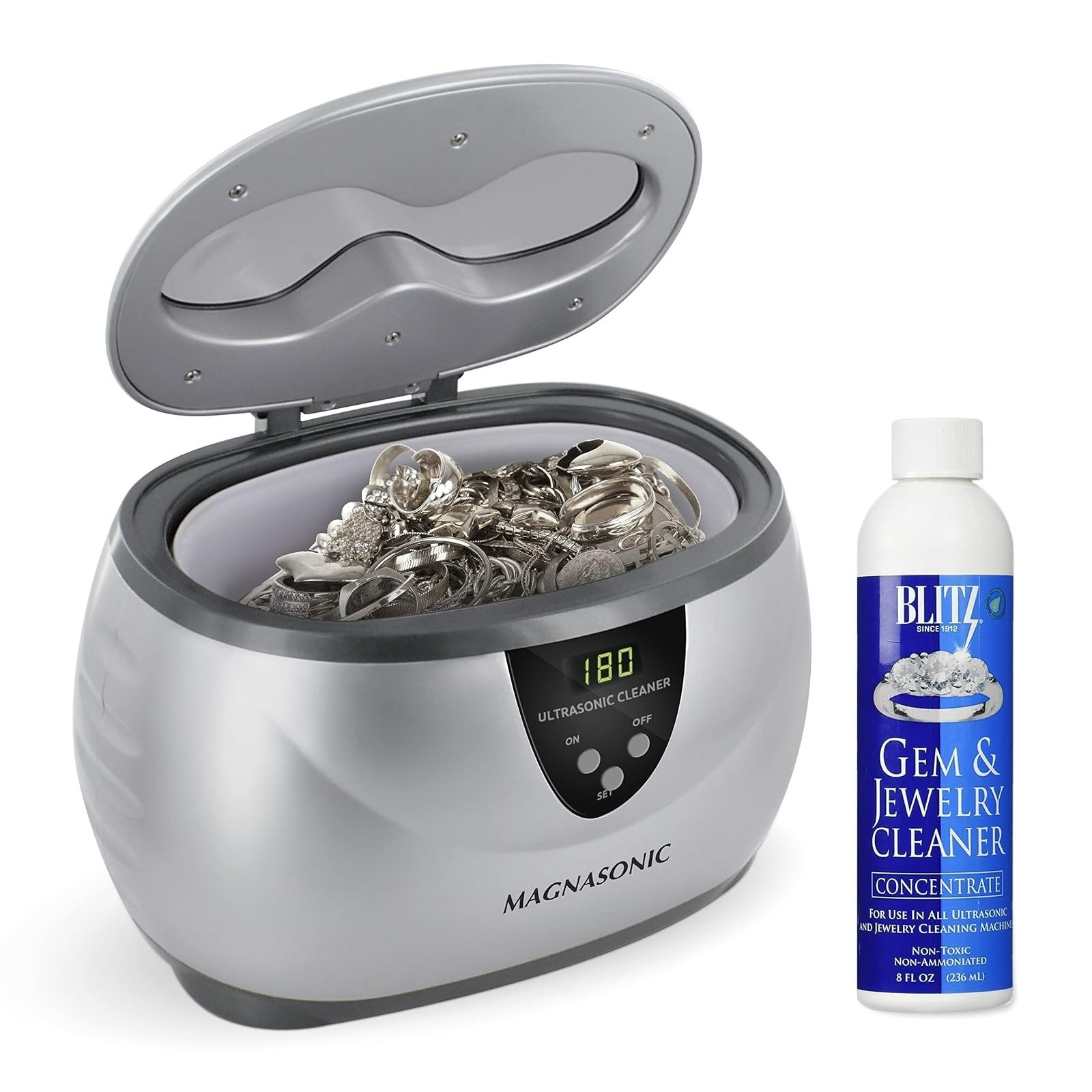 Magnasonic Ultrasonic Cleaner – 20oz Stainless Steel Tank, 5 Modes