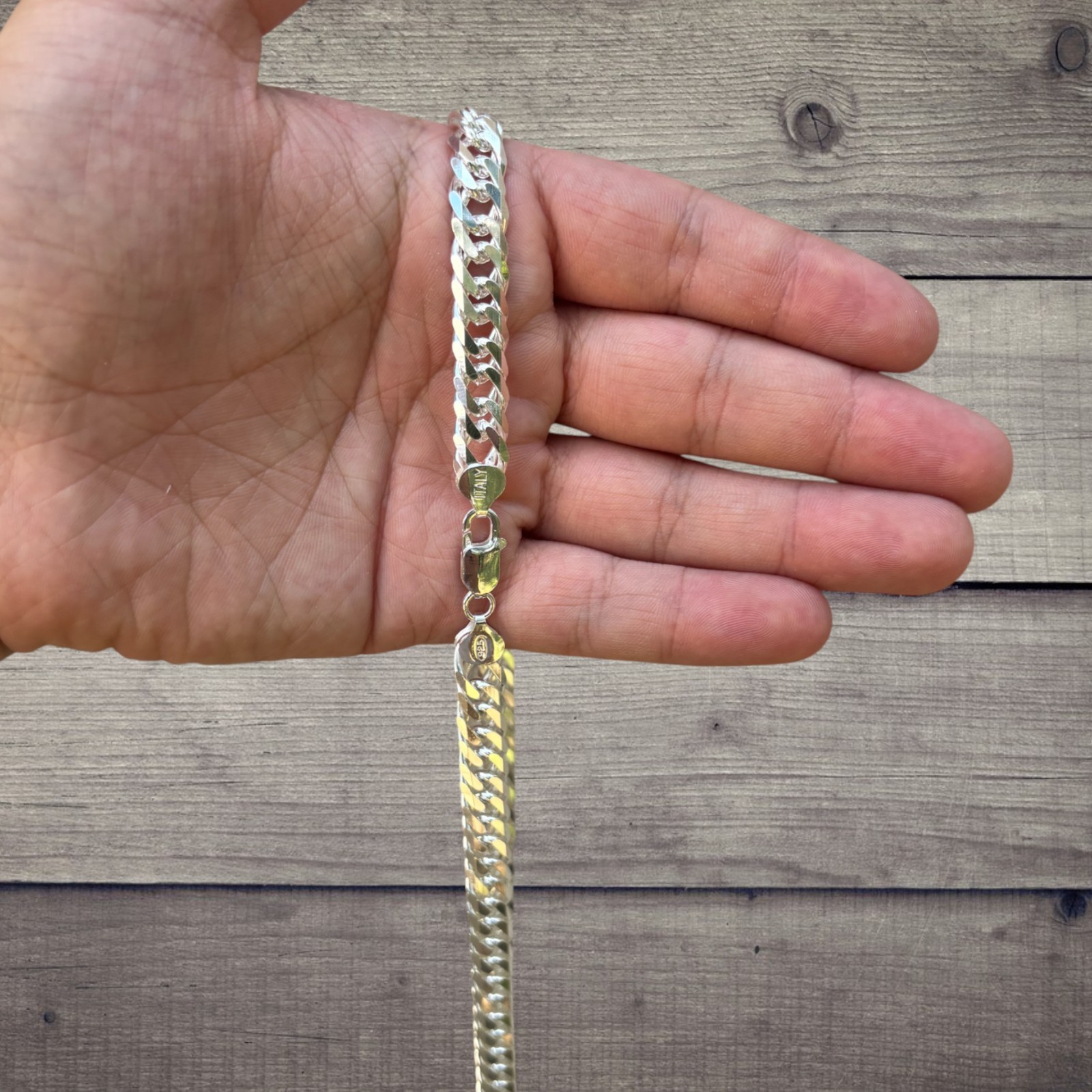 10mm Double Curb Link Chain Necklace – Solid 925 Sterling Silver MADE IN ITALY