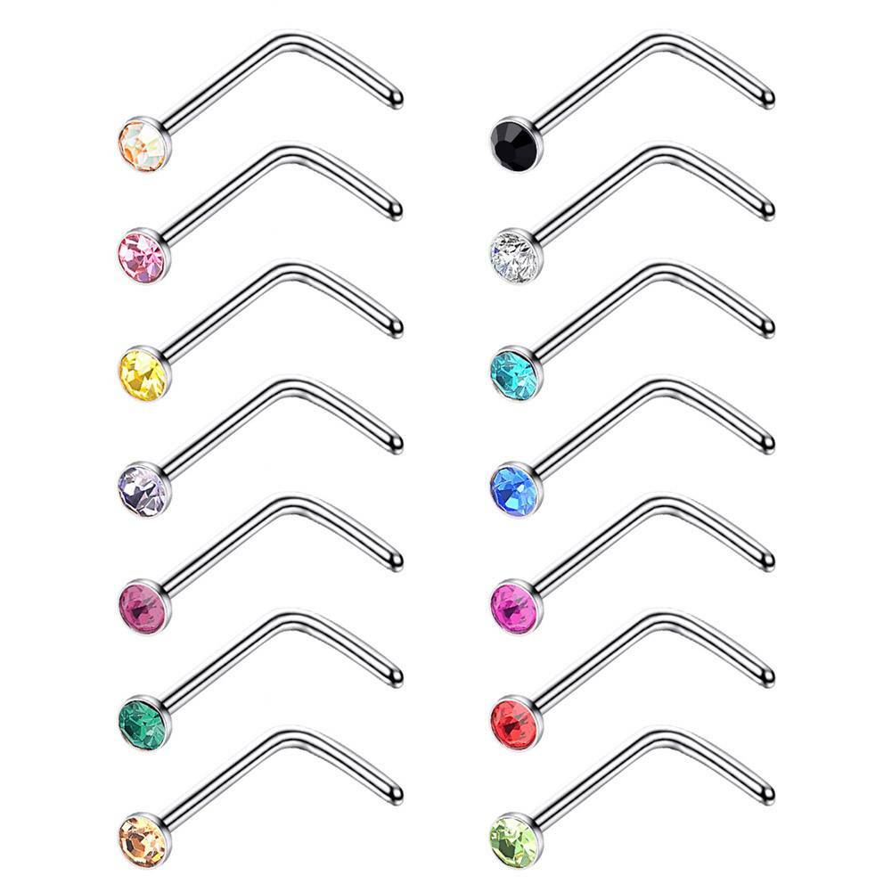 14pcs Surgical Steel Nose Stud Ring L-Shape Screw Pin Bone Studs Piercing 20G