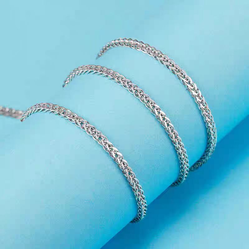 PT950 Pure Platinum 950 Chain 1.2mm-3.5mm Lucky Wheat Link Necklace 16-24inch