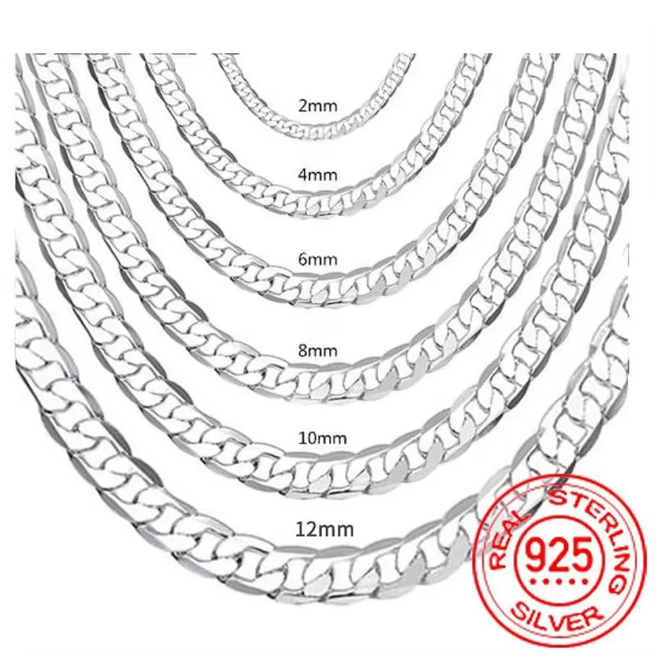 Men’s Women 925 Sterling Silver Necklace 2/4/6/8/10/12MM 40-75cm Chain Necklace