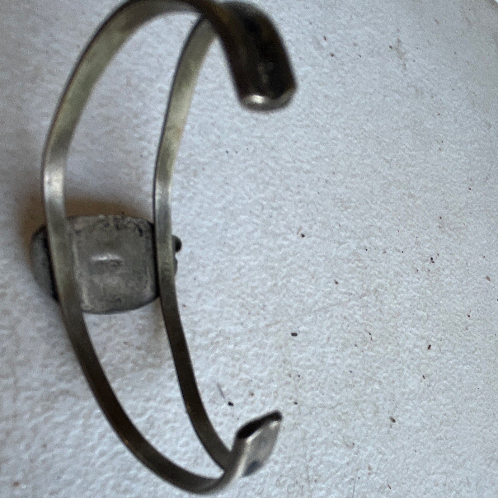 Silver Tone Adjustable Cuff Bracelet w/ Oval Inlay Centerpiece