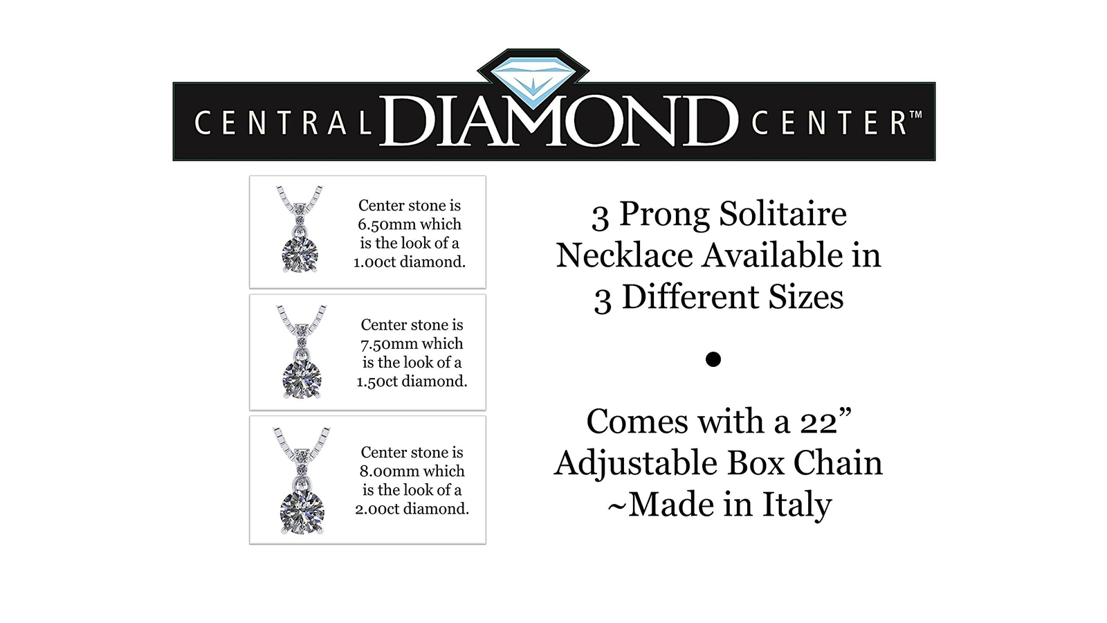 Platinum Plated 925 Sterling Silver 3-Prong Necklace With 2 TCW Cubic Zirconia
