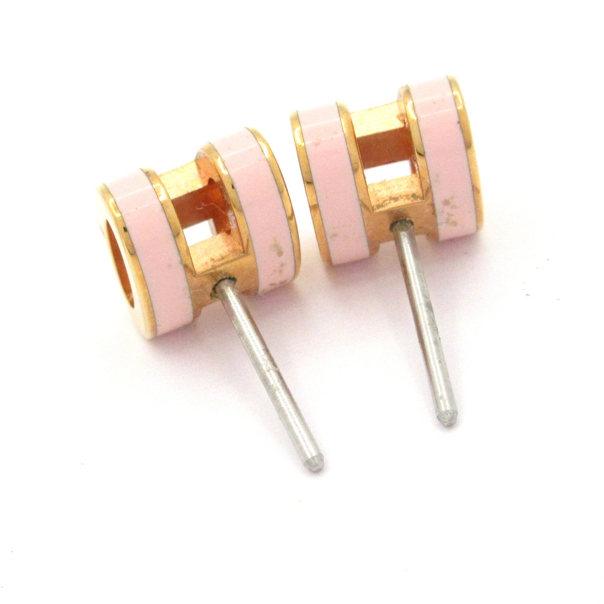 HERMES Mini Pop H Light Pink Rose Gold Hardware None Earrings