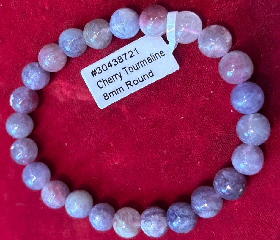 8 Mm Round Cherry Blossom Tourmaline Stretch bracelet