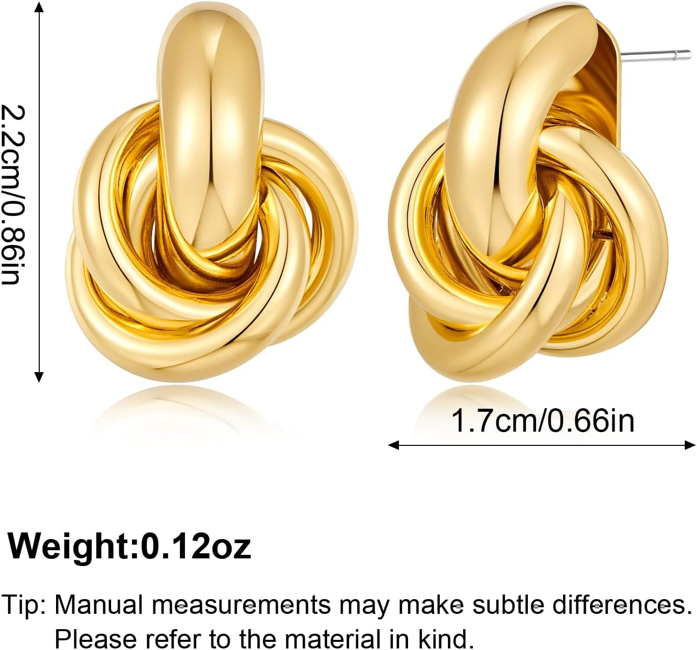 Gold Geometric Drop Dangle Earrings for Women Chunky Trendy Knot Stud Small Twis