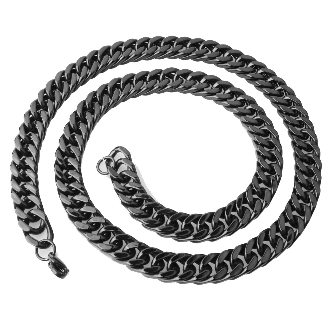 8mm-19mm Black Plated Men’s 316L Stainless Steel Curb Cuban Link Chain Necklace