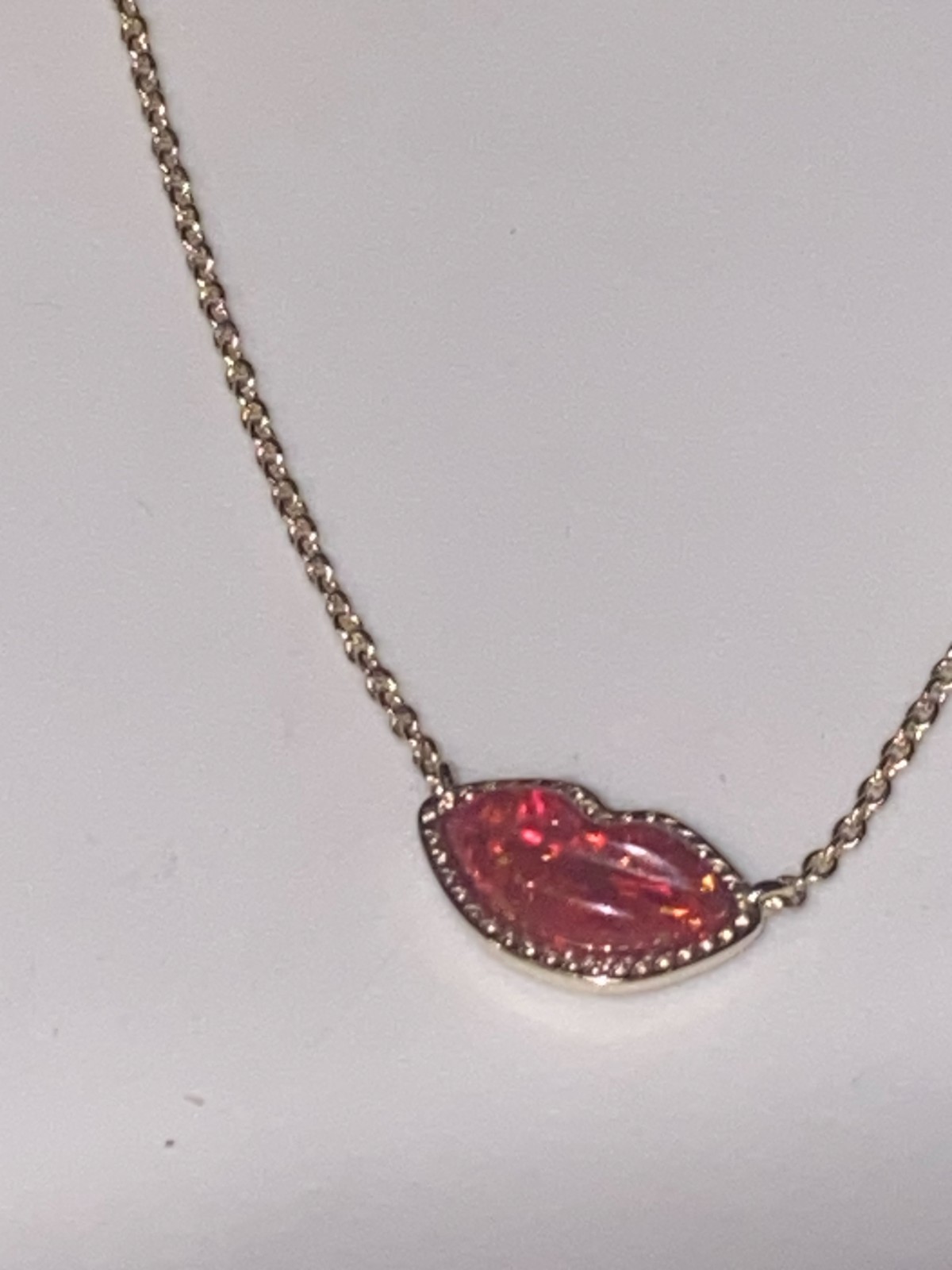 Kendra Scott Red Opal Lips Pendant Necklace 14k Gold Plated