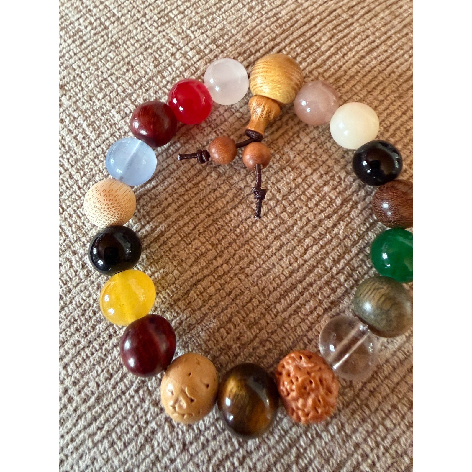 Beaded Bracelet Buddhist 18 seed Bodhi Mixed Stone Wood Jewelry buddha Good Luck