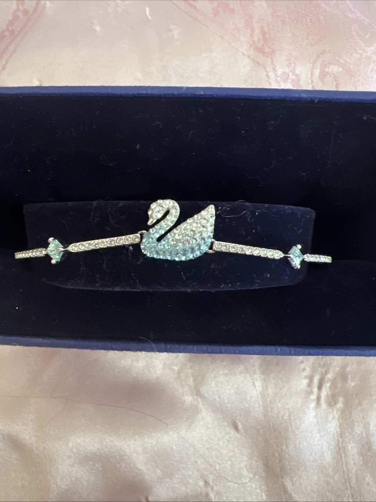 Authentic Swarovski Crystal Light Blue Adjustable Swan Bracelet With Box