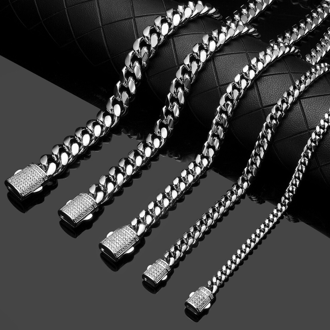 New Hot 6-14mm CZ Miami Cuban Link Chain Necklace Stainless Steel for Men Women