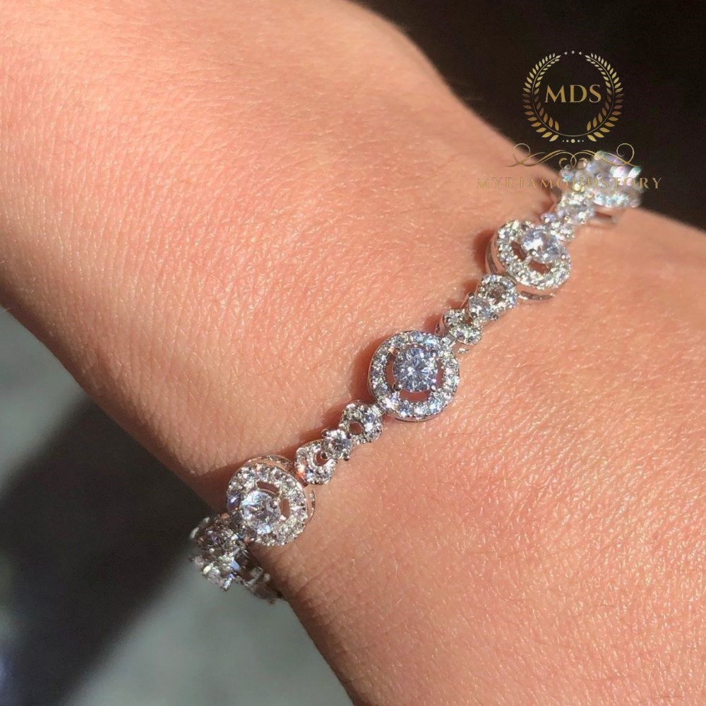 7′ Inch Long Tennis Wedding Bracelet 7 Carat Round Cut VVS1 Solid 14K White Gold