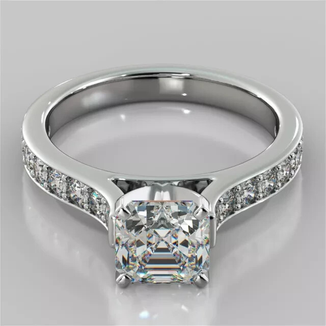 2.62 Ct Asscher Simulated Diamond Engagement Band Set 14K White Gold Plated