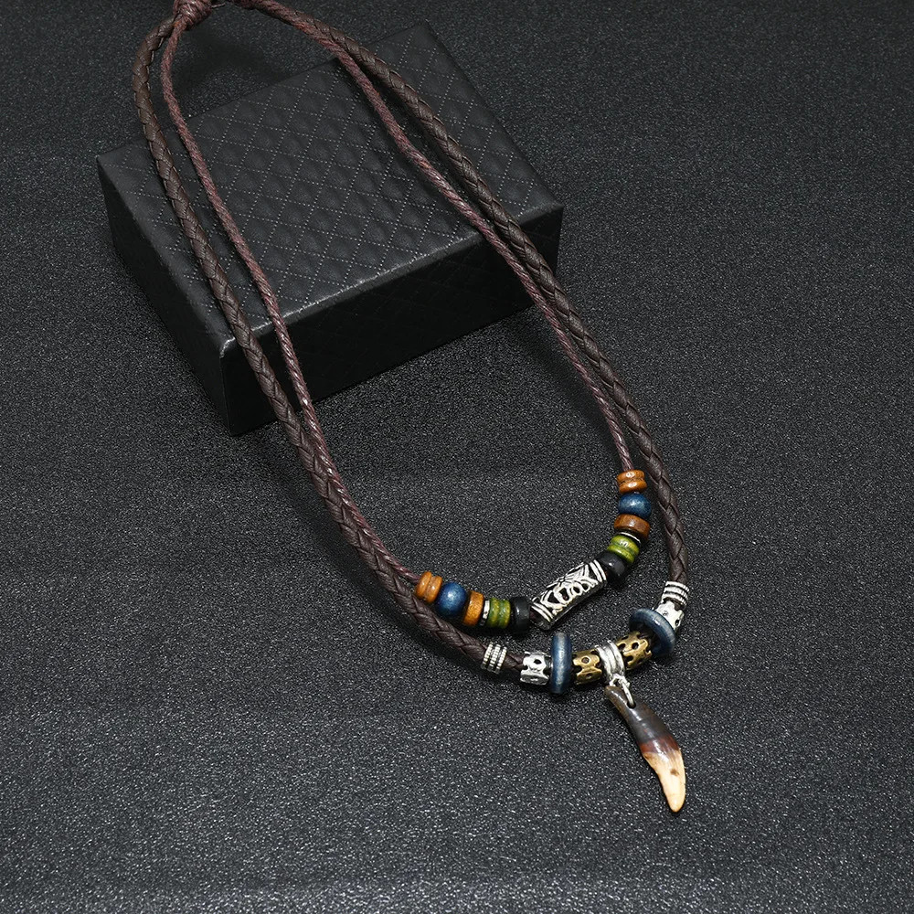 Tibetan Ethnic Necklace Men Indian Bohemian Nepal Mala Beads Tibetan Ox Horn.