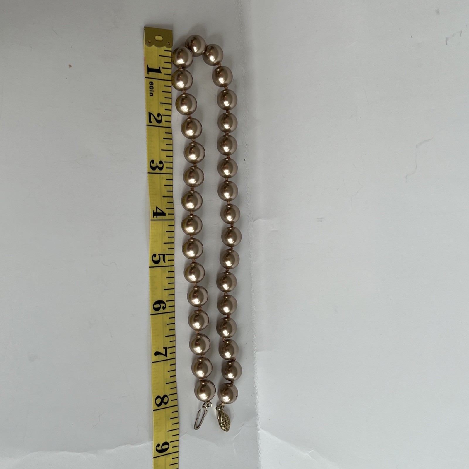 Vintage Light Chocolate 18” Glass Faux Pearls RMN Signed Good Condition