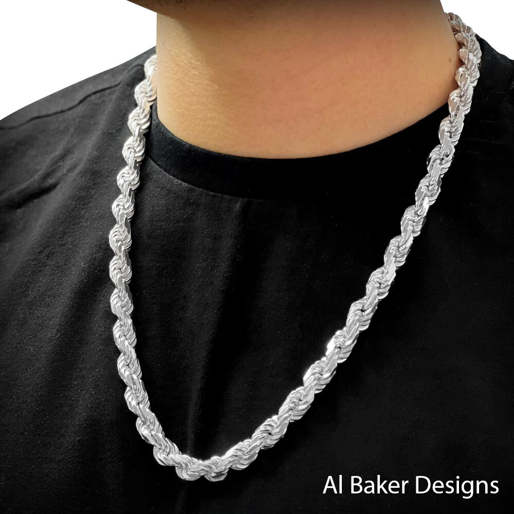Italy 925 SOLID Sterling Silver Diamond-Cut ROPE Chain Necklace or Bracelet