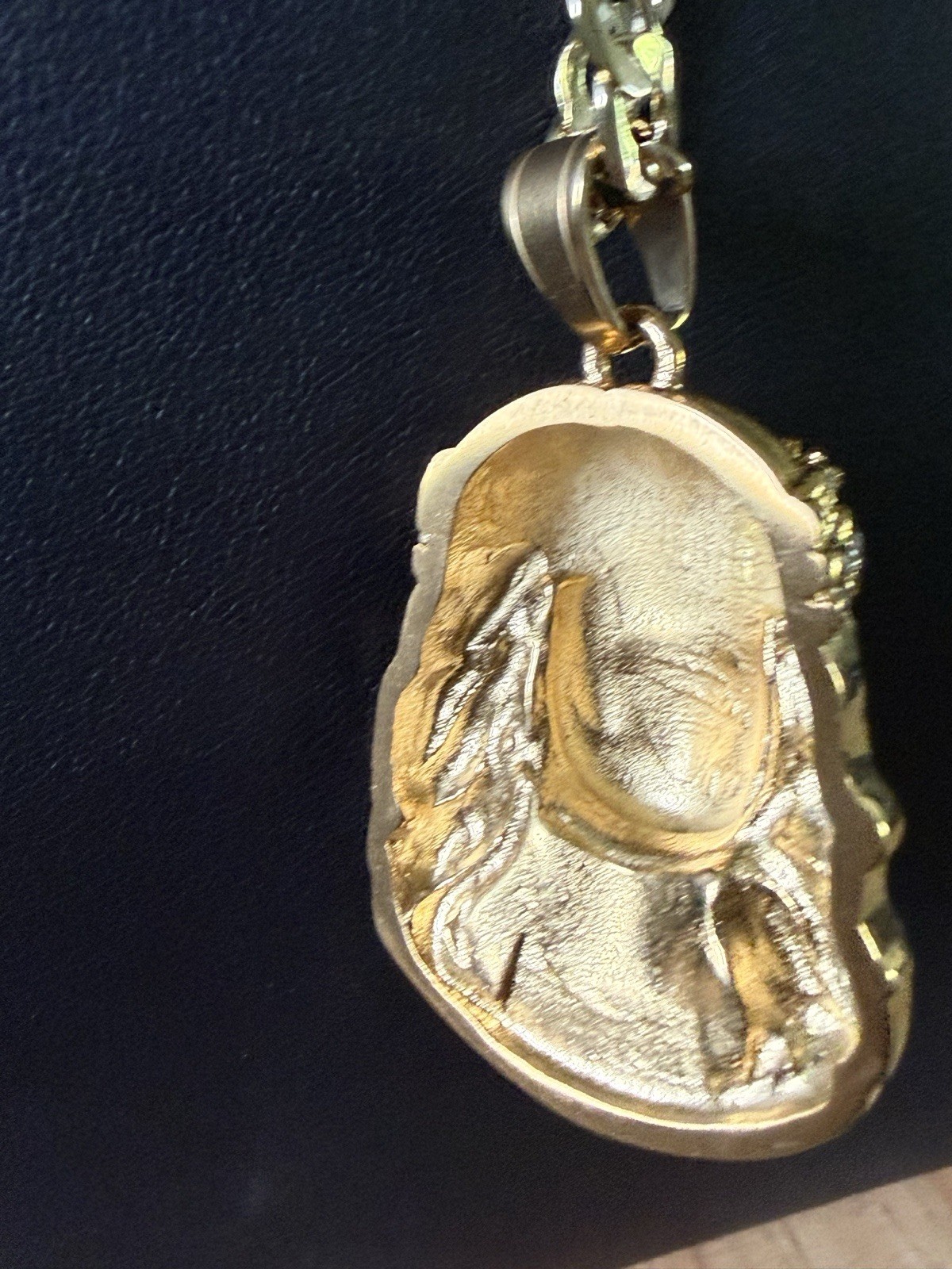 Gold Figaro Chain none tarnish Jesus Head Pendant White CZ Lobster
