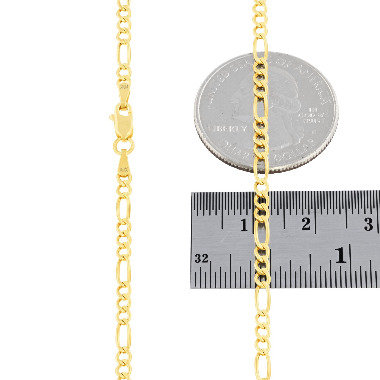 10K Yellow Gold 2.5mm Figaro Italian Chain Link Necklace Mens Women 16″-26″