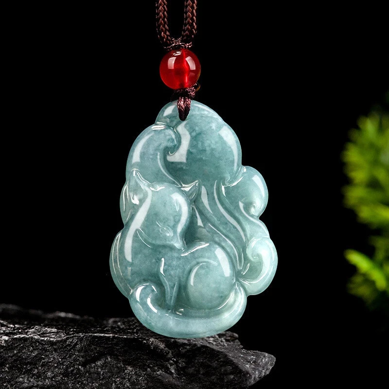 Real Grade A 100% Natural Green Jade Jadeite Women Men Lucky Fox Pendant