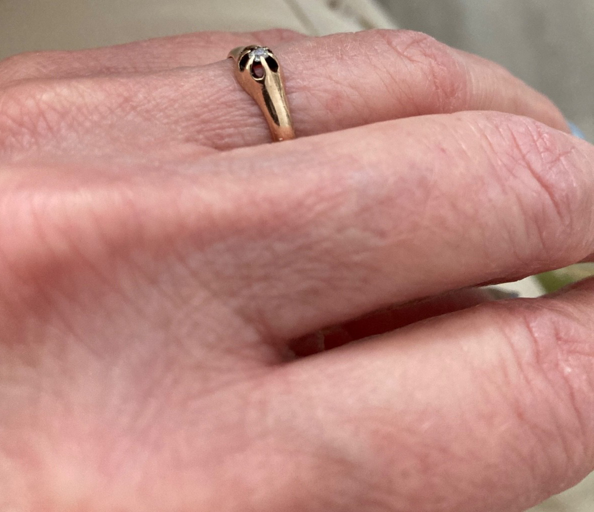 Antique Belcher 10K Rose Gold Old Mine Cut Diamond RING, Size 6.5, 1.6 Grams