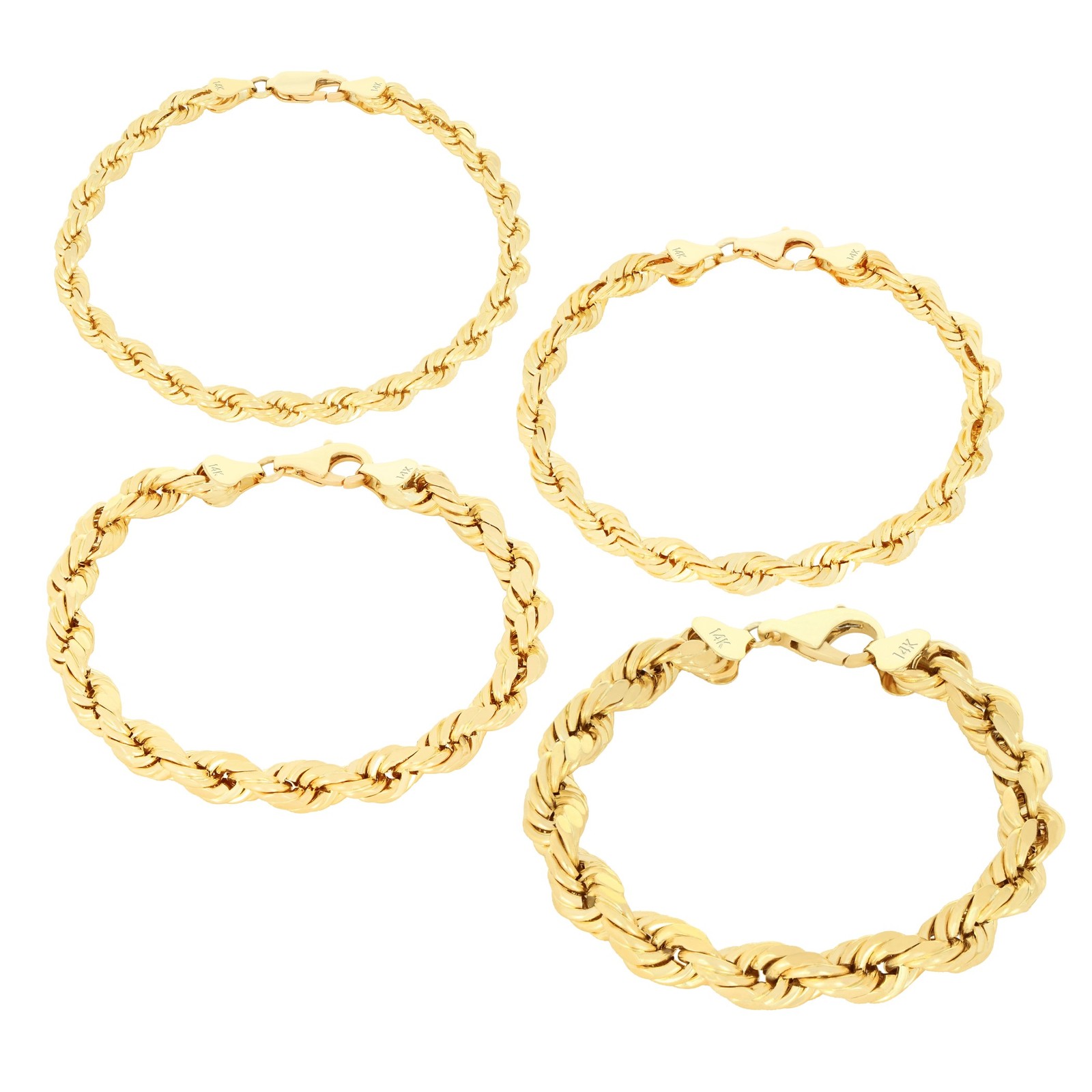 14K Yellow Gold 1mm-5mm D/C Rope Chain Link Necklace Bracelet Mens Women 7″- 30″