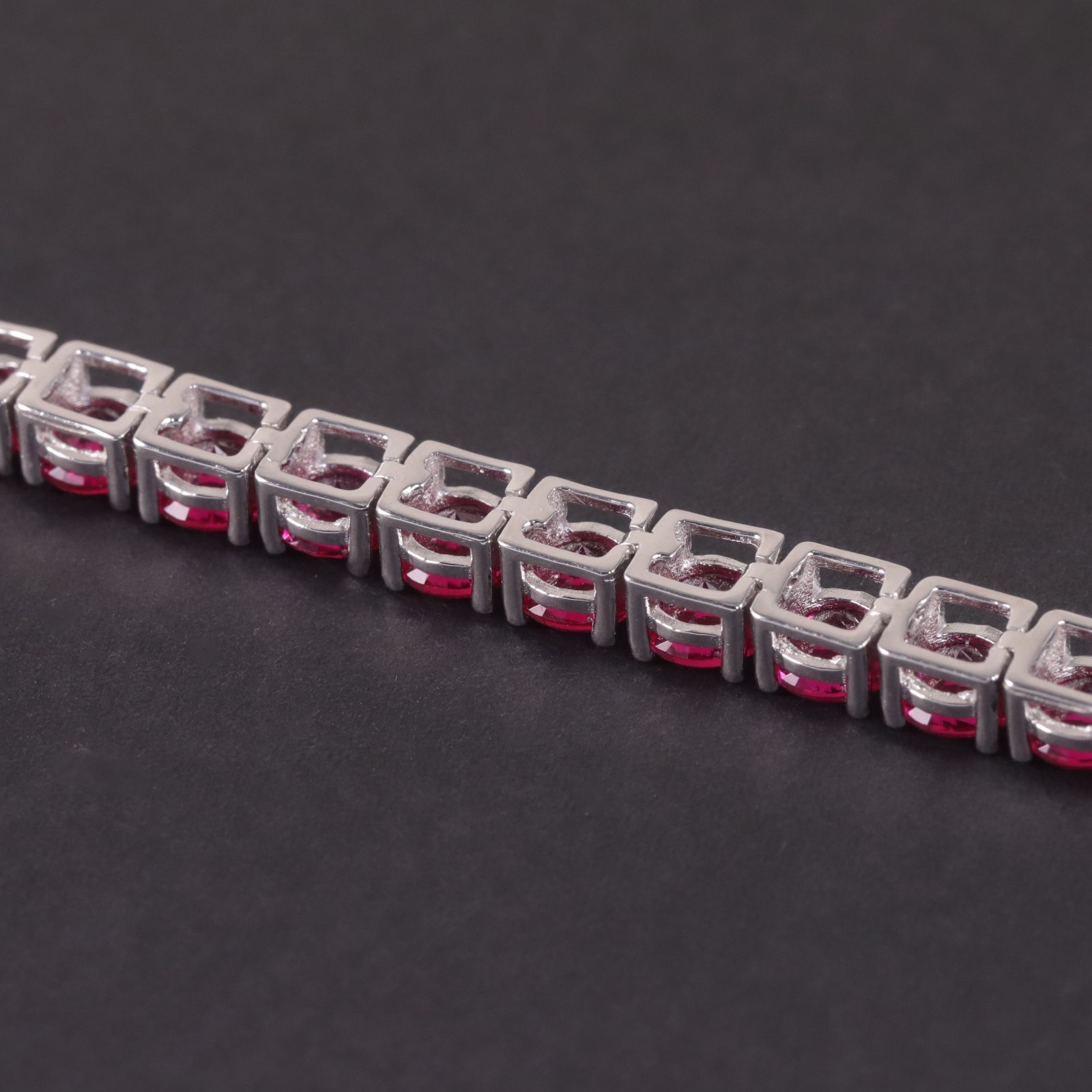 15CT Lab Created 5mm Pink Ruby Tennis Bracelet 14K White Gold Plated 7.5 Inch