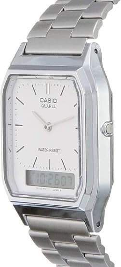 CASIO AQ-230A-7D Silver, Core White Dual time Stainless Steel Band Watch AQ230A