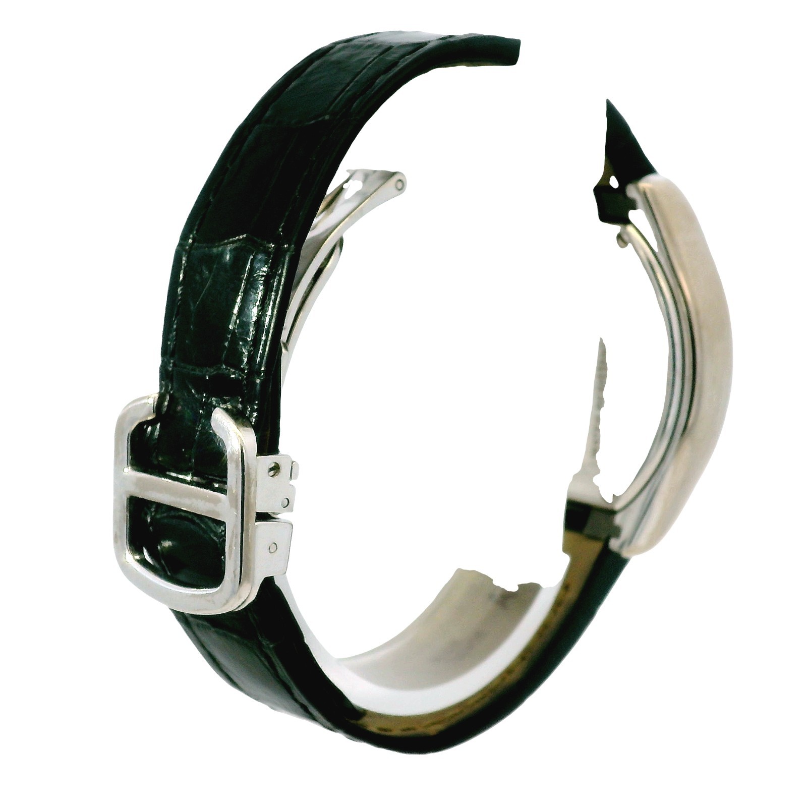 Cartier Roadster 18k White Gold Diamond Black Alligator Skin Watch