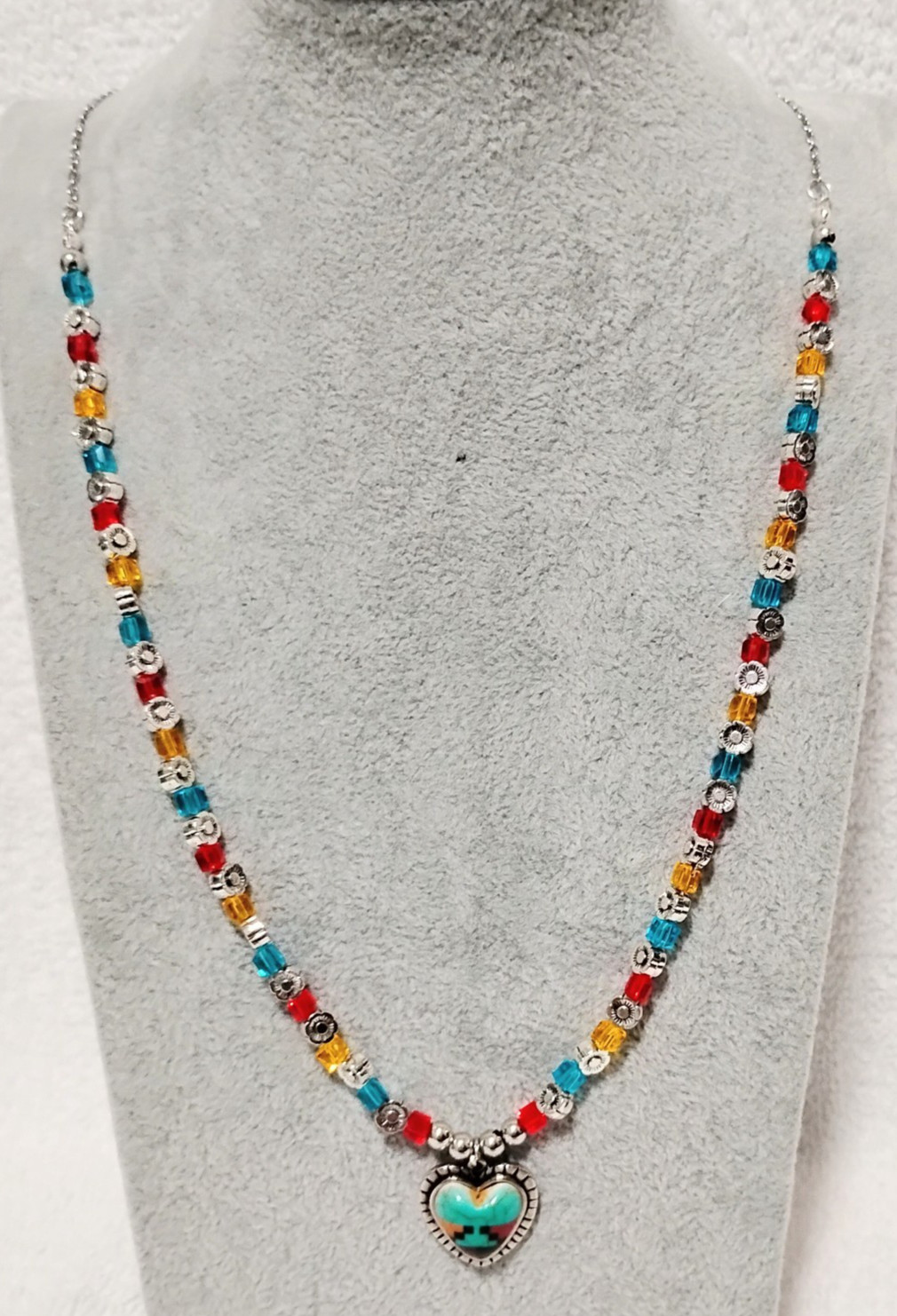 Handcrafted Jewelry 28″ Dainty Citrine Turquoise Red Square Glass Heart Necklace