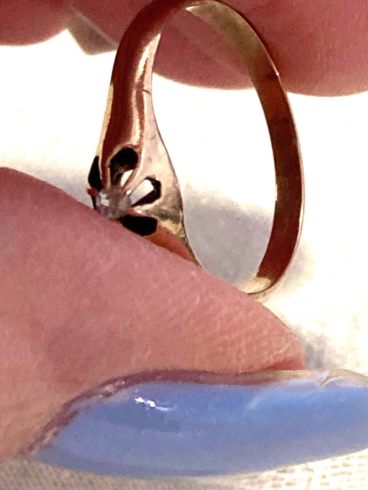 Antique Belcher 10K Rose Gold Old Mine Cut Diamond RING, Size 6.5, 1.6 Grams