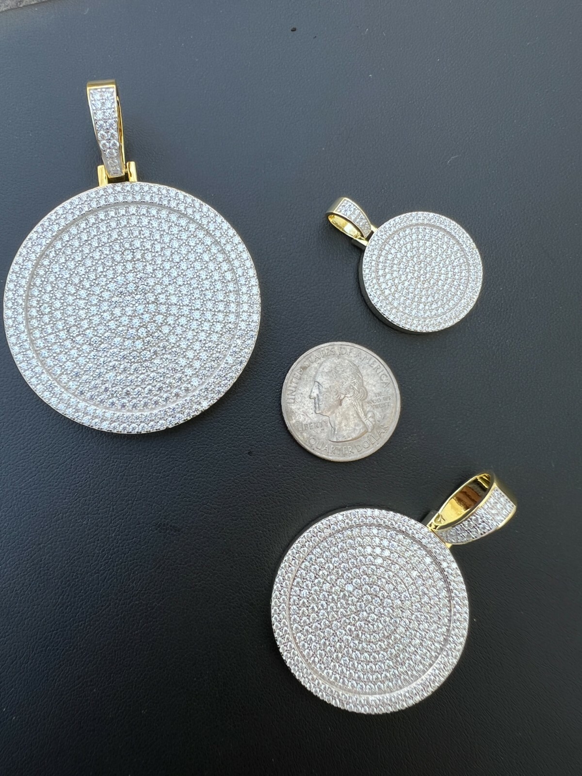 Real MOISSANITE Gold Plated Out Iced Round HipHop Pendant Necklace Passes Tester