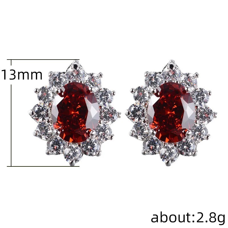 Oval CZ Stud Earrings Full Zircon Wedding Luxury Fashion Jewelry Women
