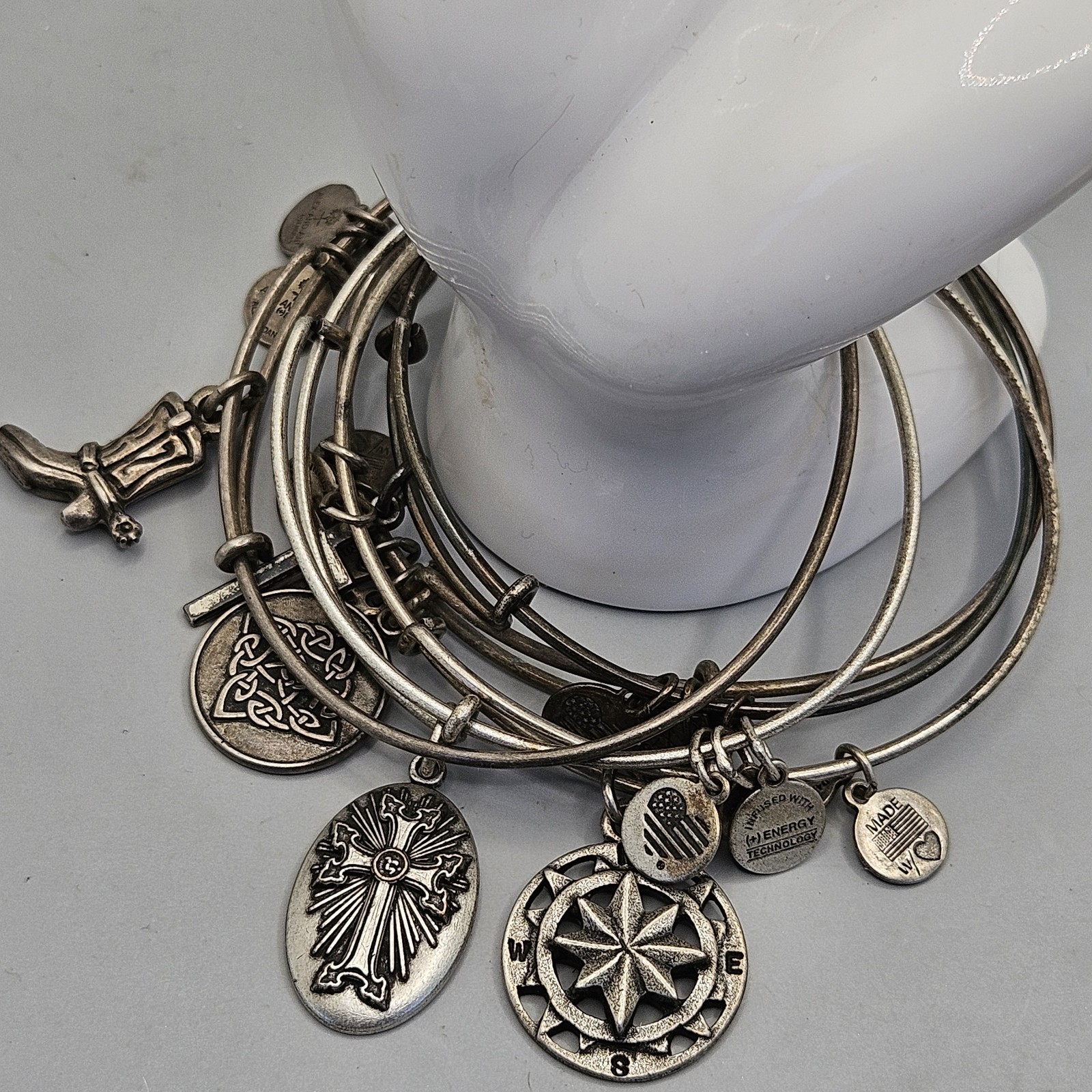Alex and Ani Silver Tone Charm Bracelet Lot Celtic Knot Armenia Cross & Compass