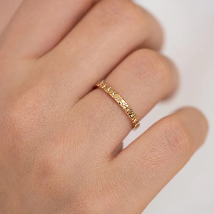 0.87Ct Round Cut Moissanite Eternity Wedding Band Ring In 14K Solid Yellow Gold