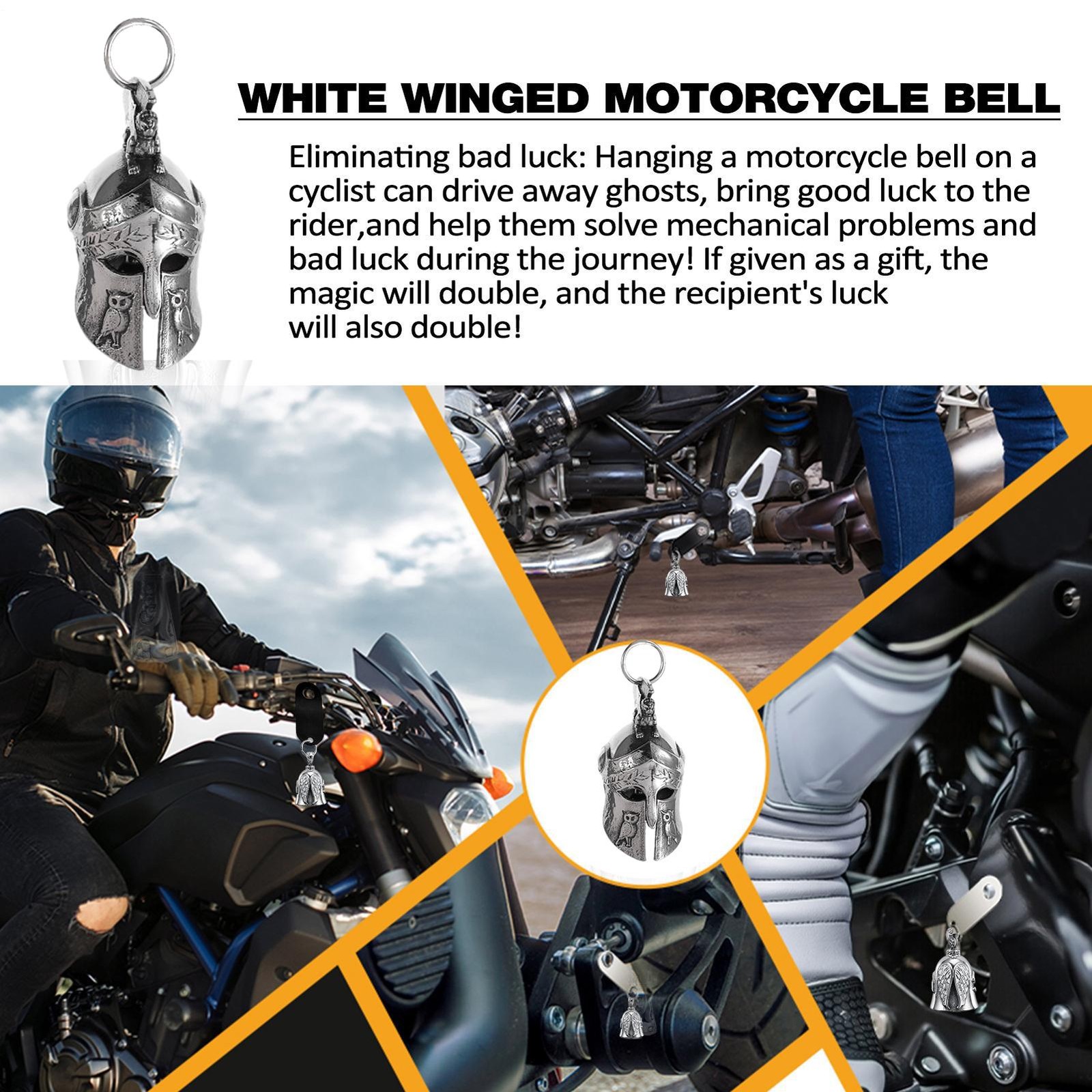 Good Luck Guardian Motorcycle Bell 3D Stainless Steel Pendant W/ Clear Sound