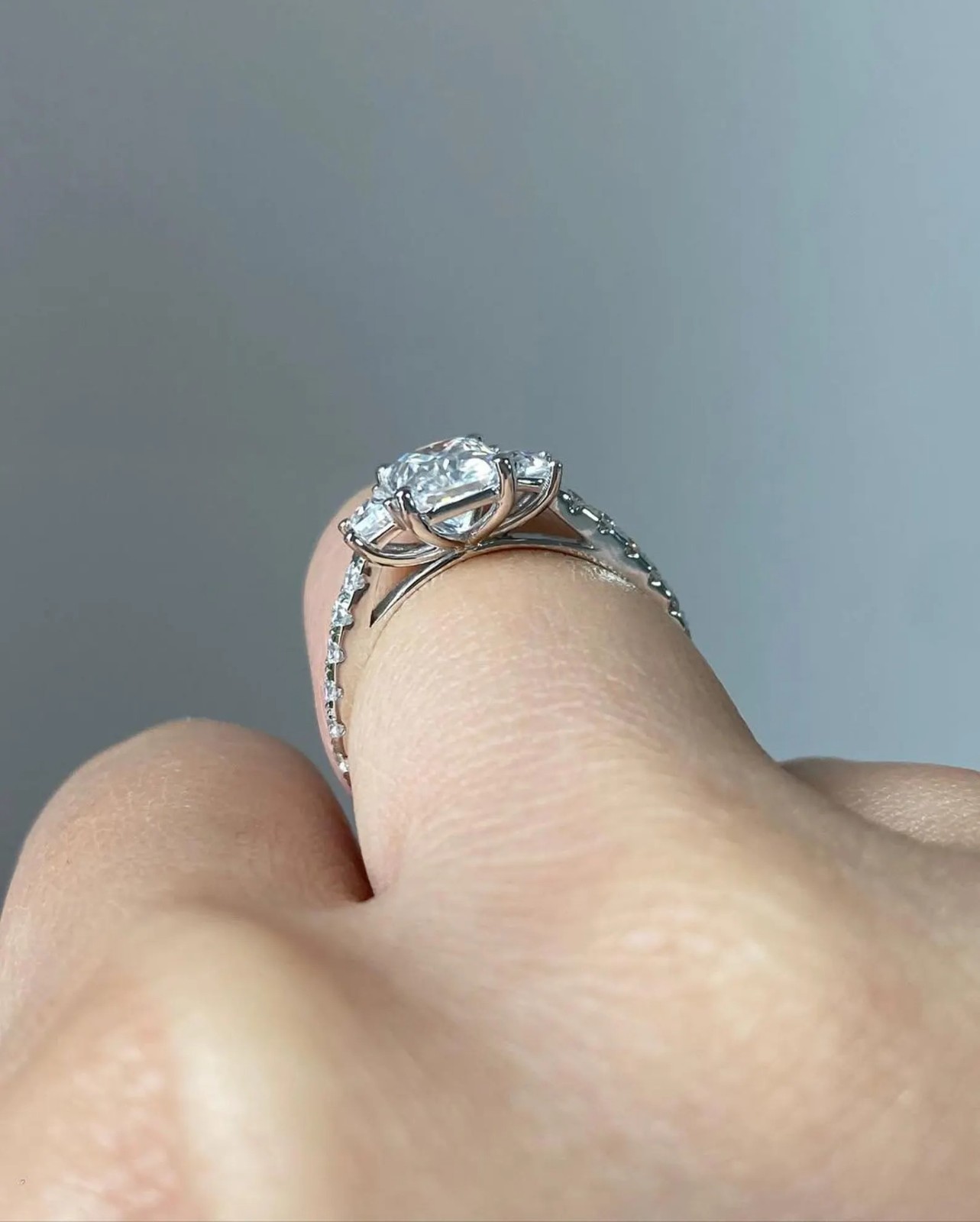 2 CT Radiant Cut Moissanite Trilogy Engagement Ring, 925 Silver Anniversary Ring