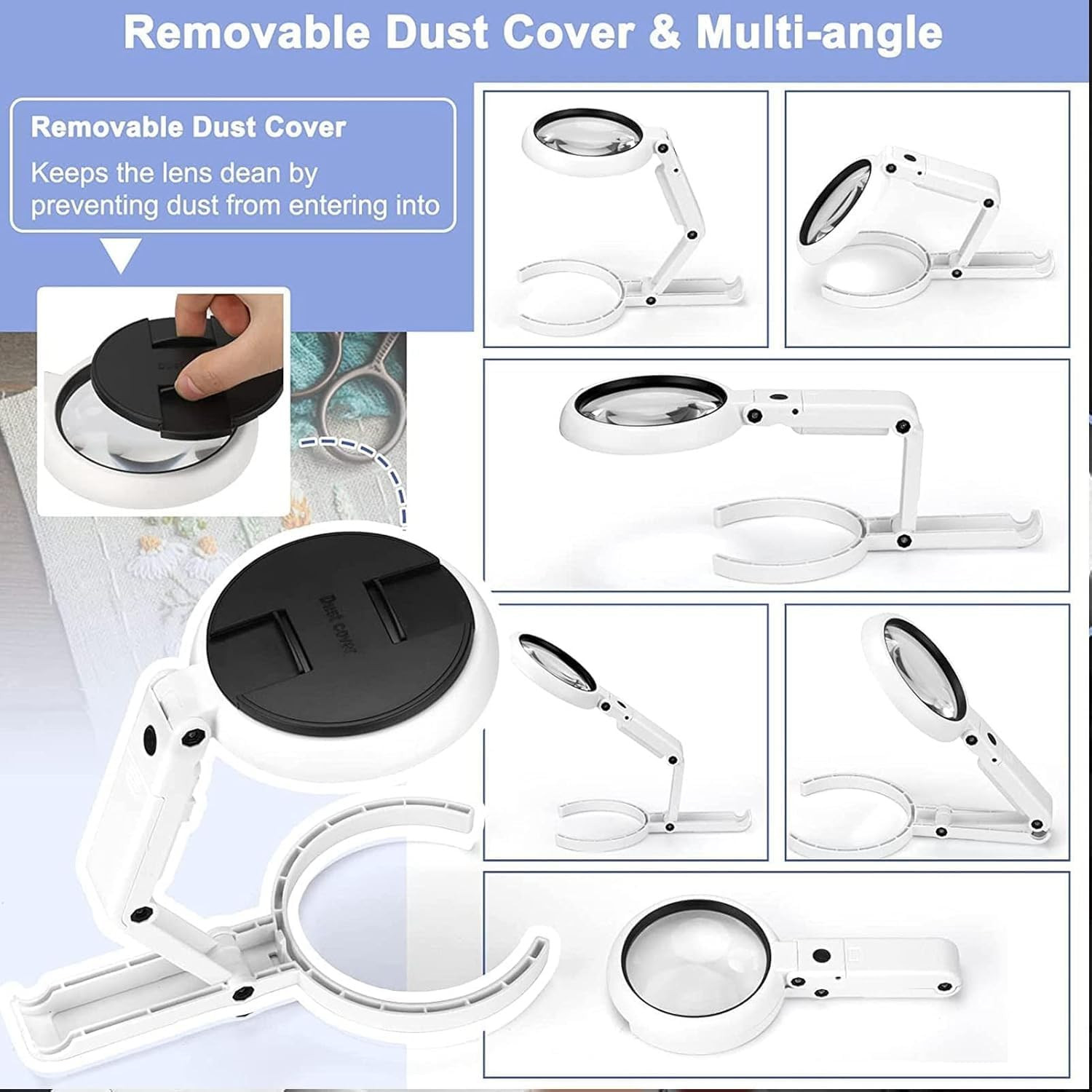 30X 10X Magnifying Glass with Light and Stand, Foldable Handheld Large Magnifyin