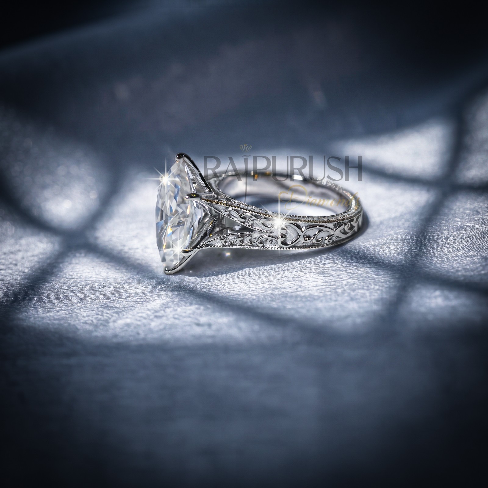 Marquise Cut Moissanite Art Deco Engagement Ring 925 Sterling Silver Bridal Band