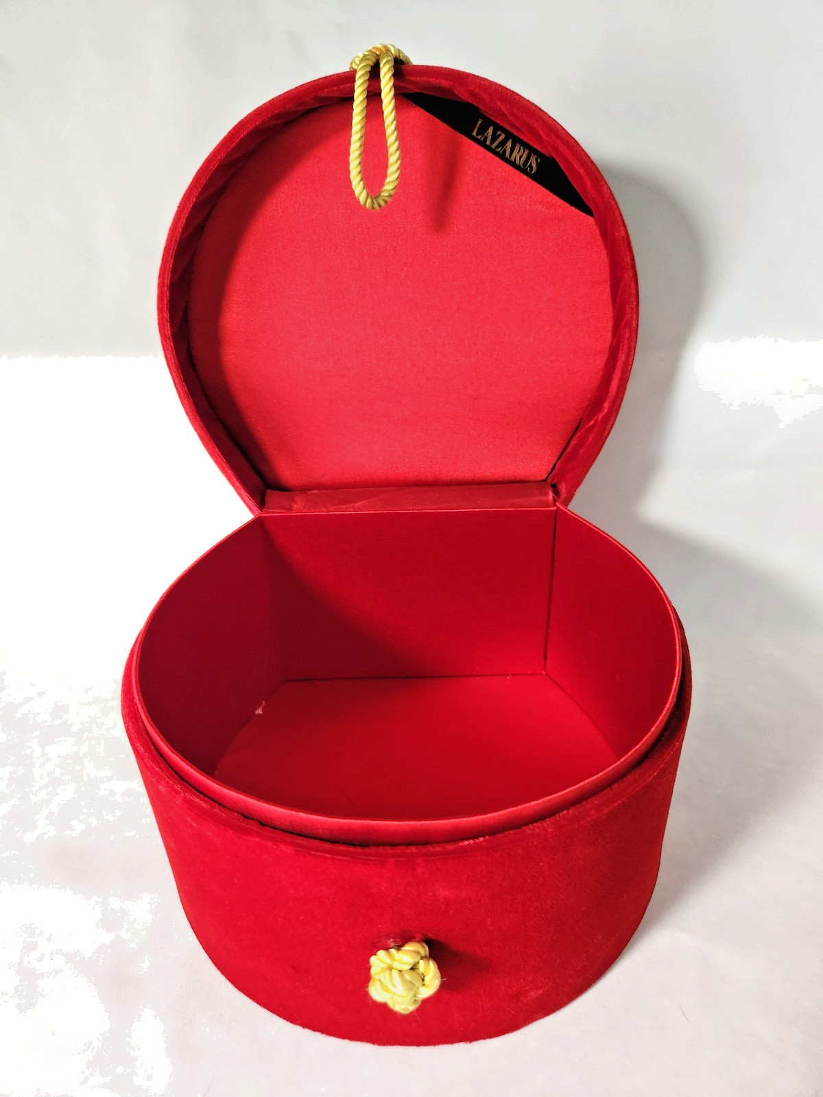 Vintage Lazarus Red Velvet Ornate Gold Closure 8.5×7.5″ Jewelry/Keepsake Box
