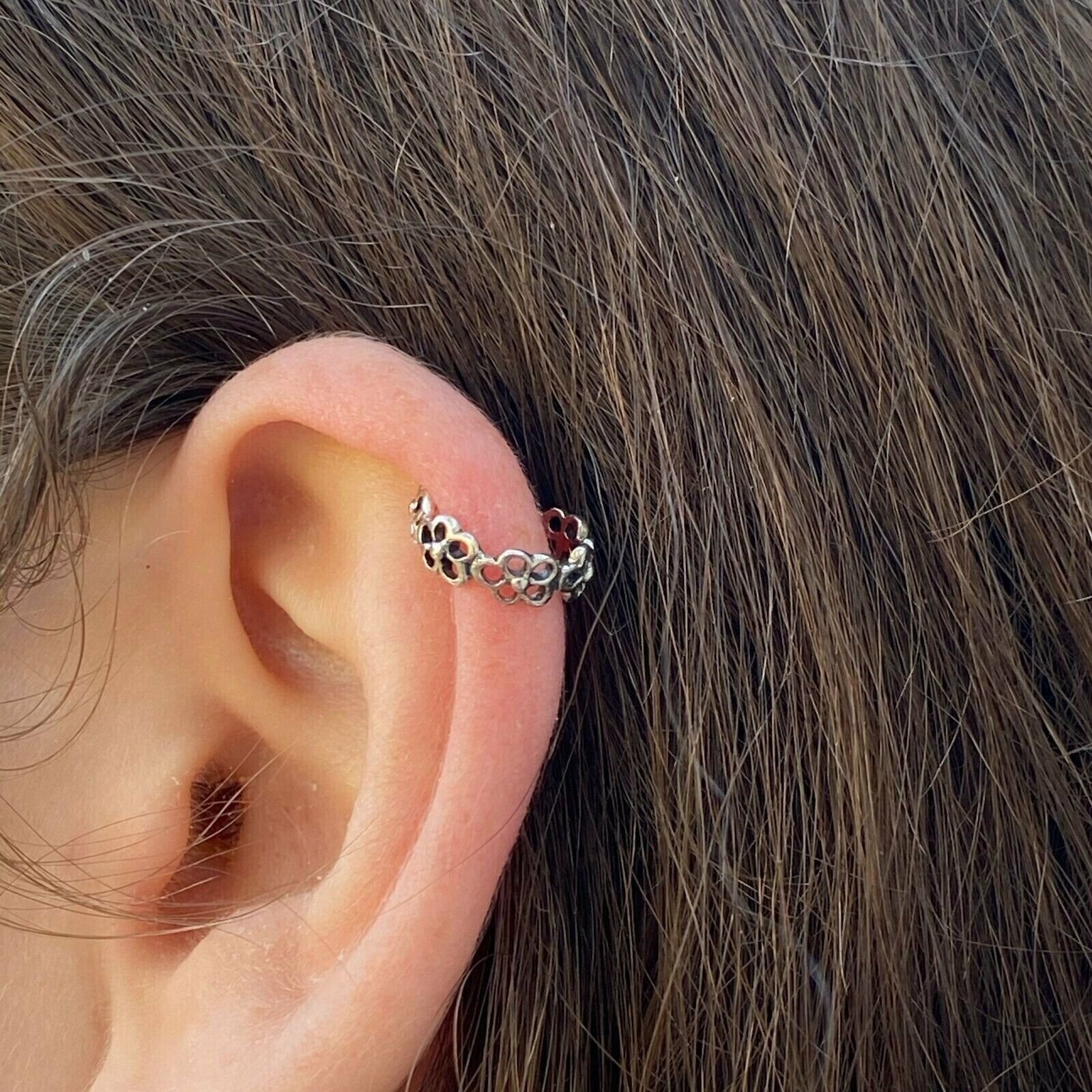 Sterling silver tiny flower wreath earring cuff