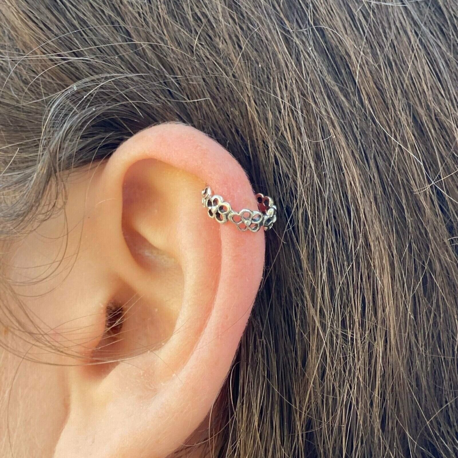 Sterling silver tiny flower wreath earring cuff