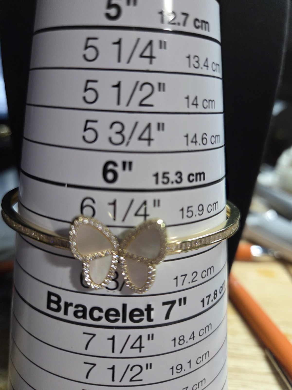 Freida Rothman Family Vault Butterfly MOP CZ Gold Plated Hinged Bangle 6.5″