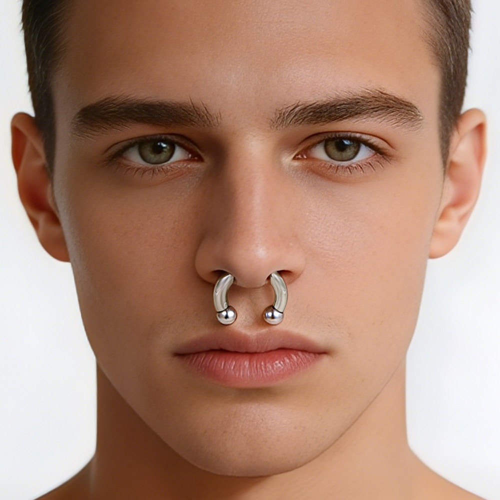 1 Pc 16G Stainless Steel Nose Rings Threadless Push-in Horn Ball Septum Piercing