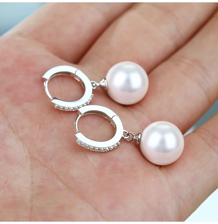 925 Sterling Silver Freshwater Pearl Earrings Crystal Women Wedding Party Gift