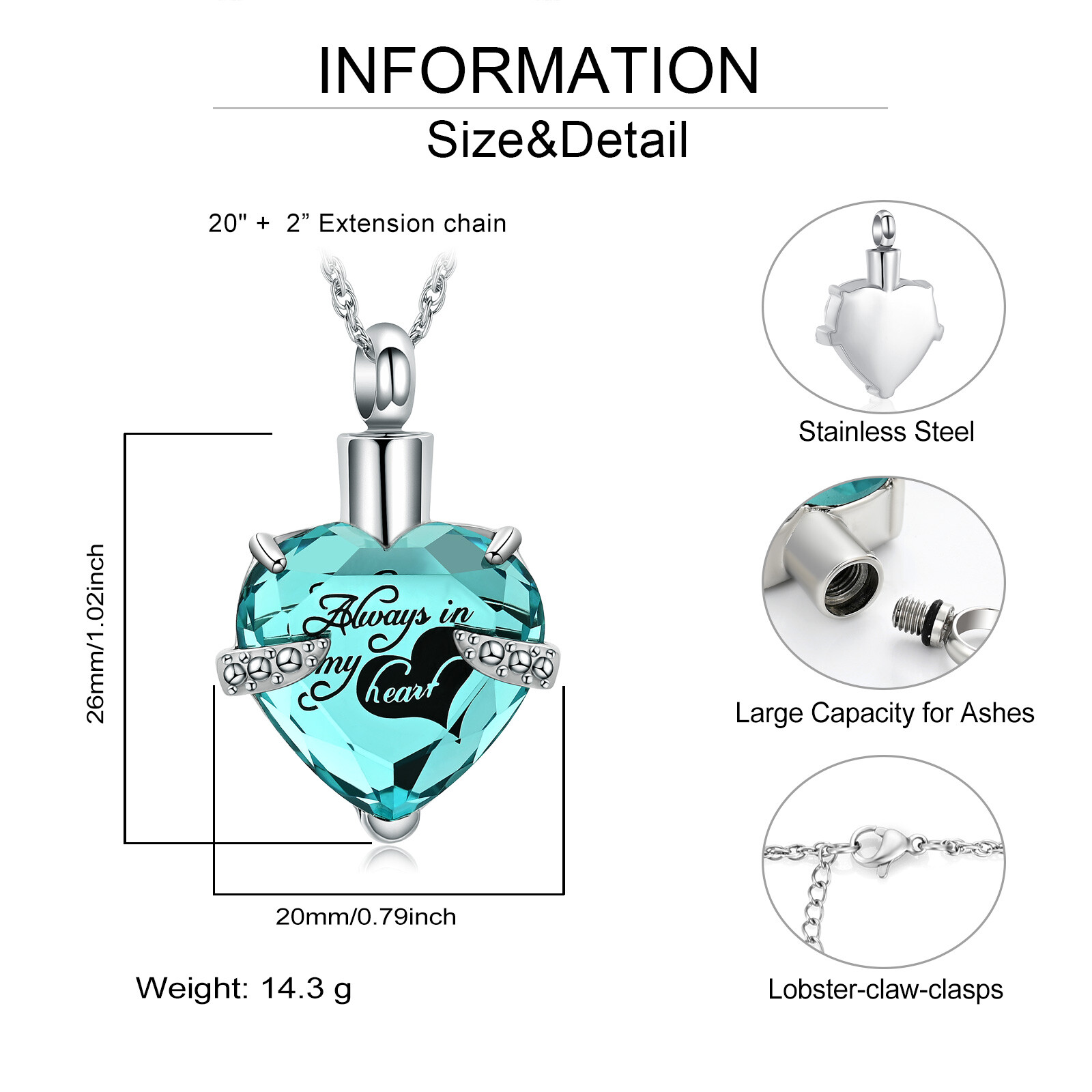 Crystal Cremation Jewelry for Ashes – Heart Urn Pendant Memorial Ashes Necklace