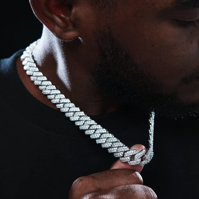 Mens Cuban Link Chain Cuban Necklace Silver Chain Diamond Chains for Men 18 inch